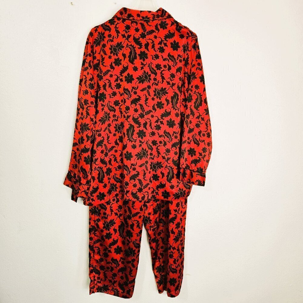 Cabernet Womens Red/Black Floral Luxurious Silky Pajama Set Size Large - Picture 6 of 9